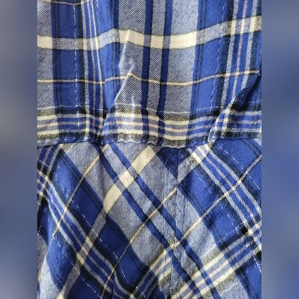 NWOT Justice Girls Blue White Black Pink Plaid Button-Up Shirt 12 Embellished
